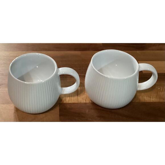 Set of 2 World Market White Coffee Mug Cups 3" Tall Embossed Ribbed - Picture 2 of 11
